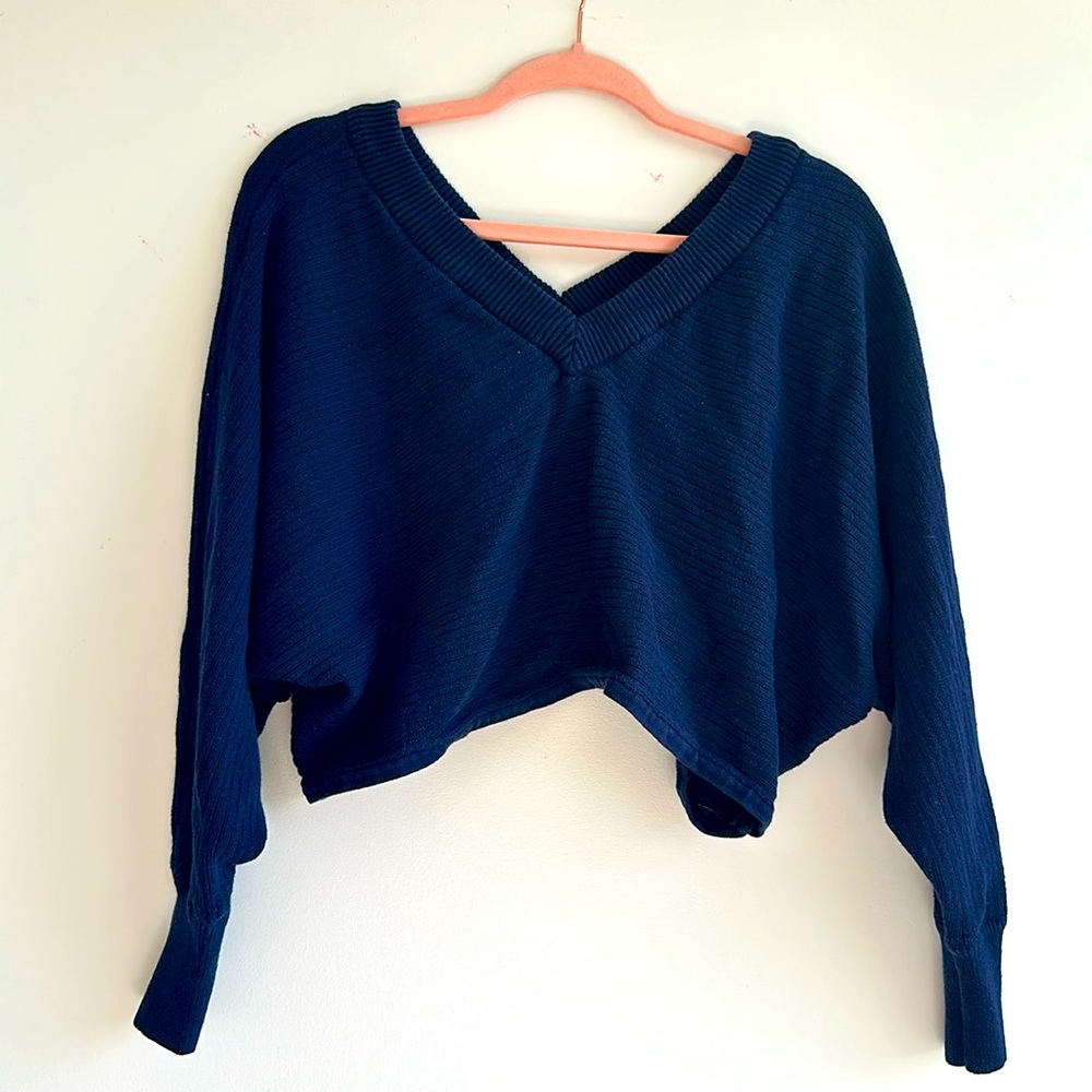 Eloquii Navy Knit V Neck Crop Size 14/16